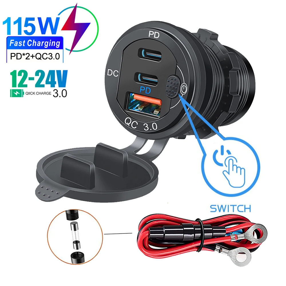 Car Charger QC3.0 Type C Three USB