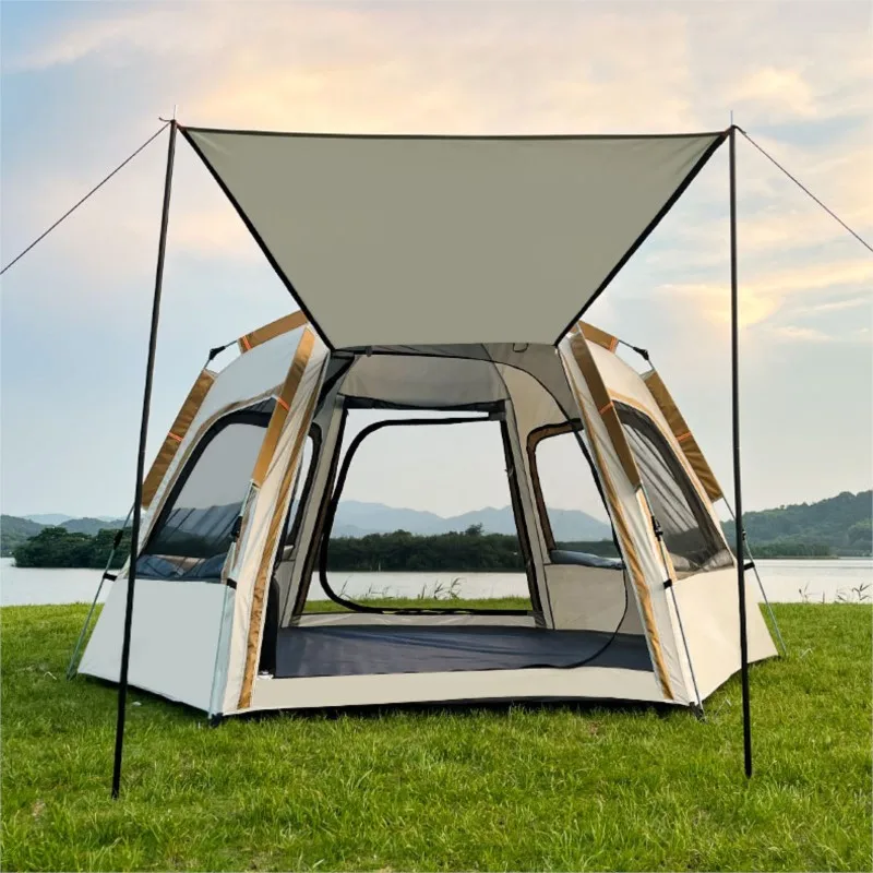 

Outdoor Camping Tent Portable Hexagonal Folding Fully Automatic Park Beach Camping Sun Protection Mosquito Repellent Thickened