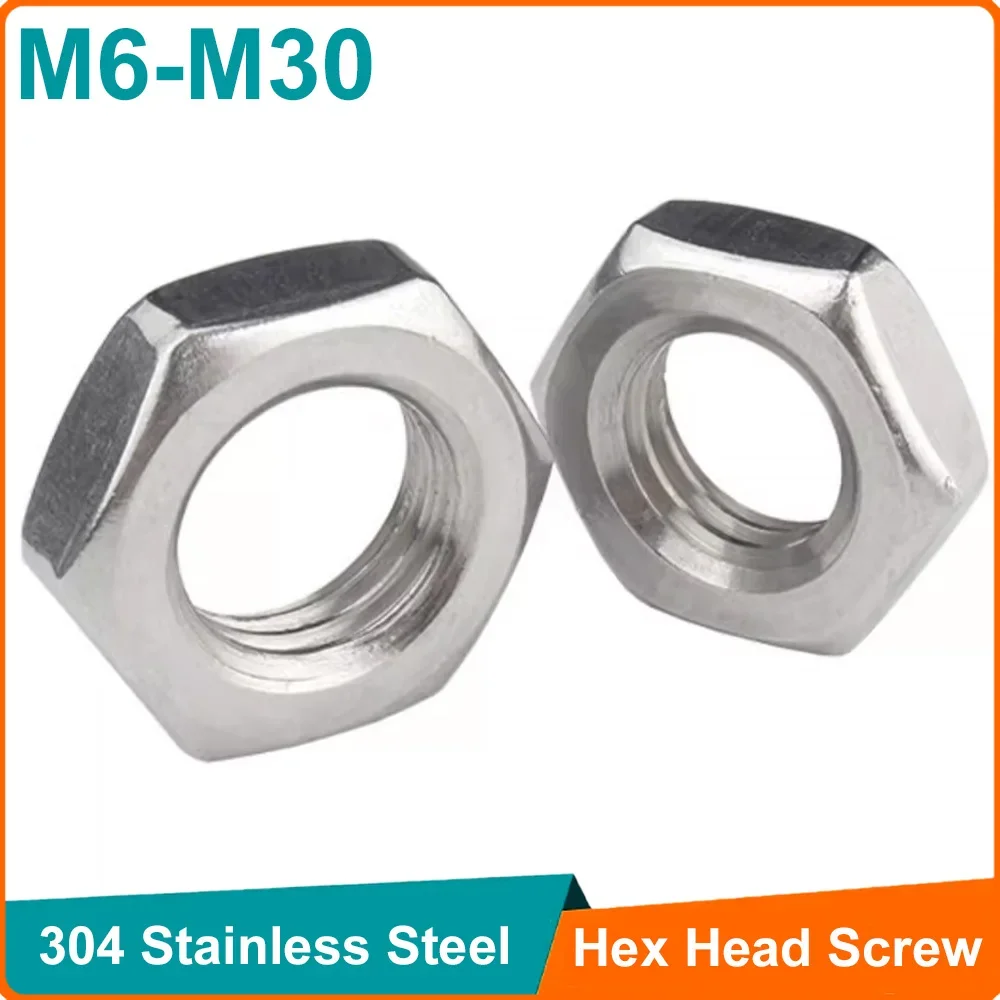 Stainless steel nut 1-20pcs Hexagon Thin Nut Fine Thread 304 Stainless Steel M6 M8 M10 M12 M14 M16 M18 M20 Bolt Screw Hexagon