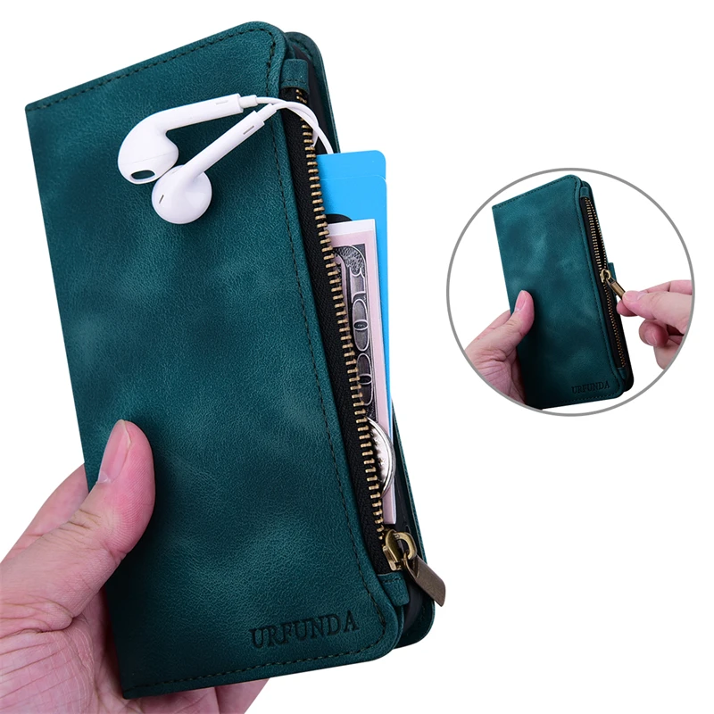 Luxury Retro Zipper Wallet Leather Flip Cover Case