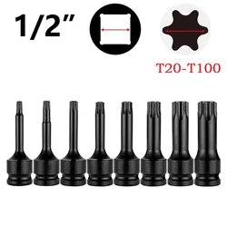 T20-T100 1/2 Inch Universal Impact Wrench Socket Adapter 78mm Torx Screwdriver Bit Impact Wrench Cordless Power Tool Accessories