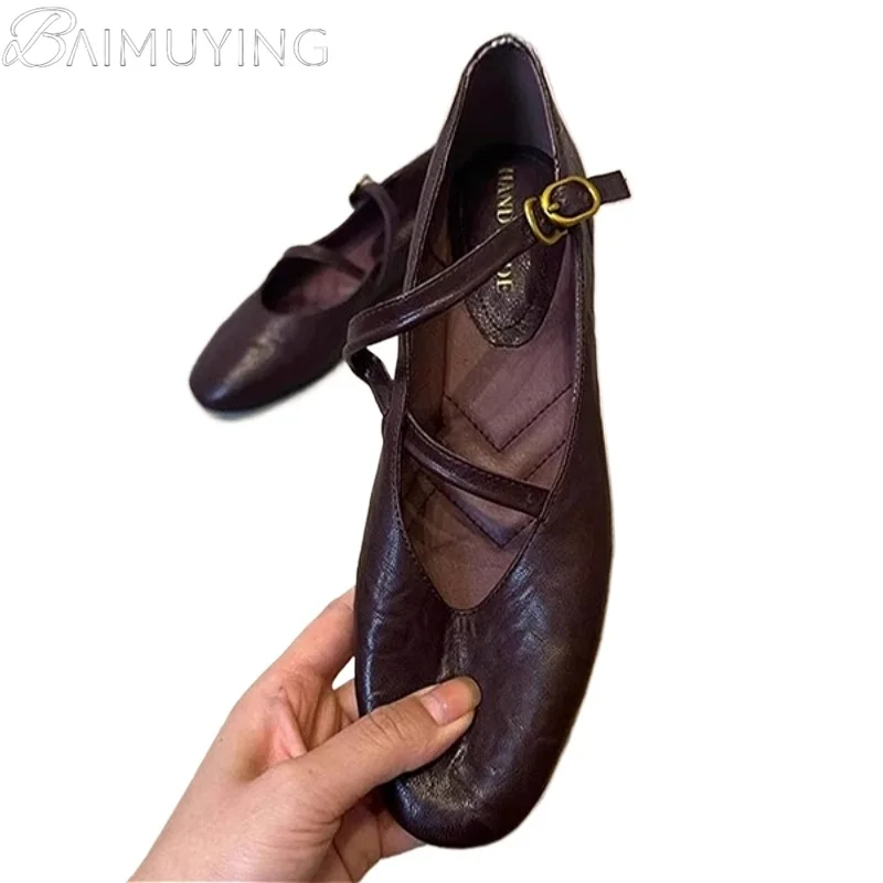 Flats Mary Jane Shoes Women Retro Sole Leather Ballet 2025 Spring Trend Dress Elegant Shoes Casual Shallow Comfort Zapatos Mujer 6