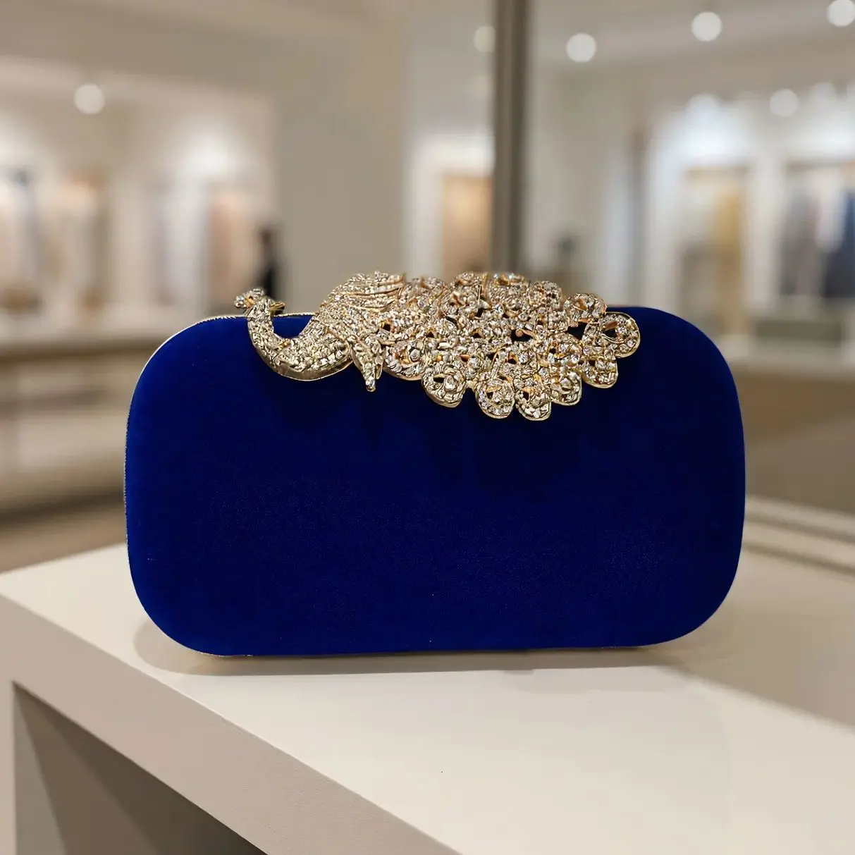 Red Velvet Clutch Bag with Rhinestones and Metal Chain for Women