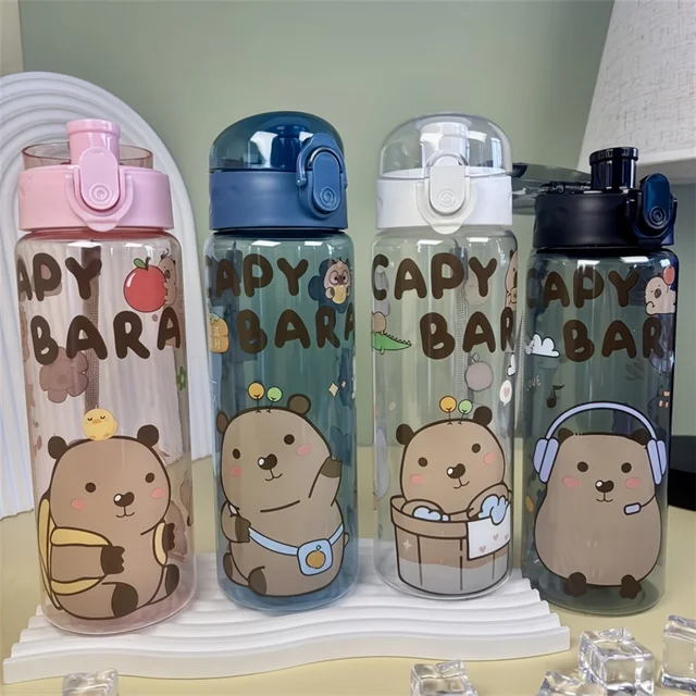 780ml Capybara transparent Cup Cute Cartoon Water Bottle with Carry Strap Leakproof Portable Outdoor Drinking Cup Sports Bottle 2