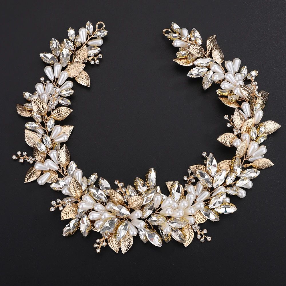 Luxury Rhinestoen Pearl Bridal Headband Women Handmade Silver Tiaras Ornament Alloy Wedding Hair Accessories Gold Bride Jewelry bridal hair accessories hair accessories bridal jewelry set