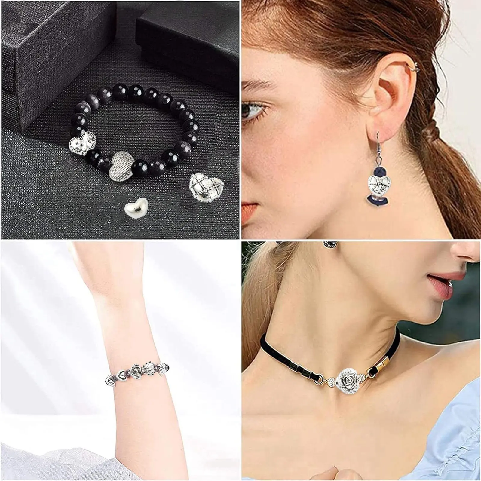 Pandahall 60 Stück 12 Stile Antik-Silber-Herz-Abstandsperlen, tibetische Herzform-Perlen für Schmuckherstellung, DIY-Basteln – Detail 7