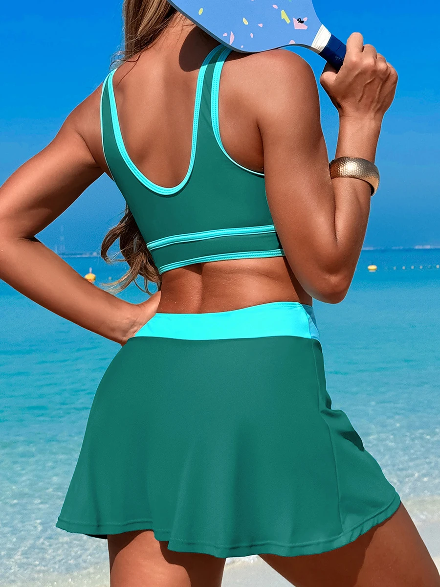 2026 Sporty Swimsuit Women Two Pieces High Waist Beach Dress Solid Swimwear Female Bathers Bathing Swimming Swim Suit Beachwear - 2