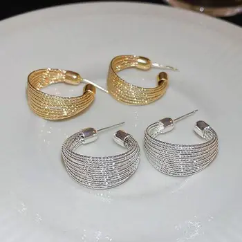 925 Silver Needle Gold Color Geometric Coil Earrings For Women Metal Earing Jewelry 2025 Trending New Women's Hoop Earrings Gift