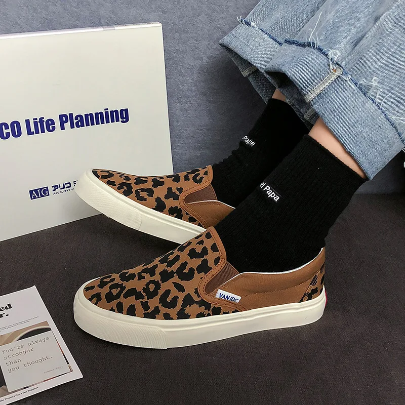 Fashion Leopard Print Canvas Shoes for Women 2023 Autumn Korean Edition Student Cricket Shoes Versatile One Step Sneakers 4