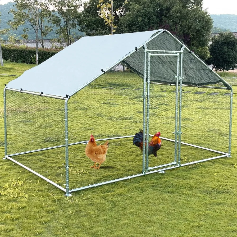 

Large Metal Chicken Coop Dog Kennel with Waterproof and Anti-Ultraviolet Cover for Outdoor Farm Use(9.8' L x 6.6' W x 6.4' H)