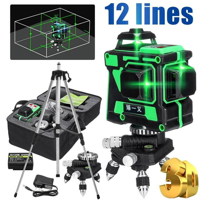 Niveau Laser 3d Vert 12 Lignes À Nivellement Automatique, Niveau Laser  Horizontal Et Vertical 360 Avec Batterie Li-ion Et Télécommande - AliExpress