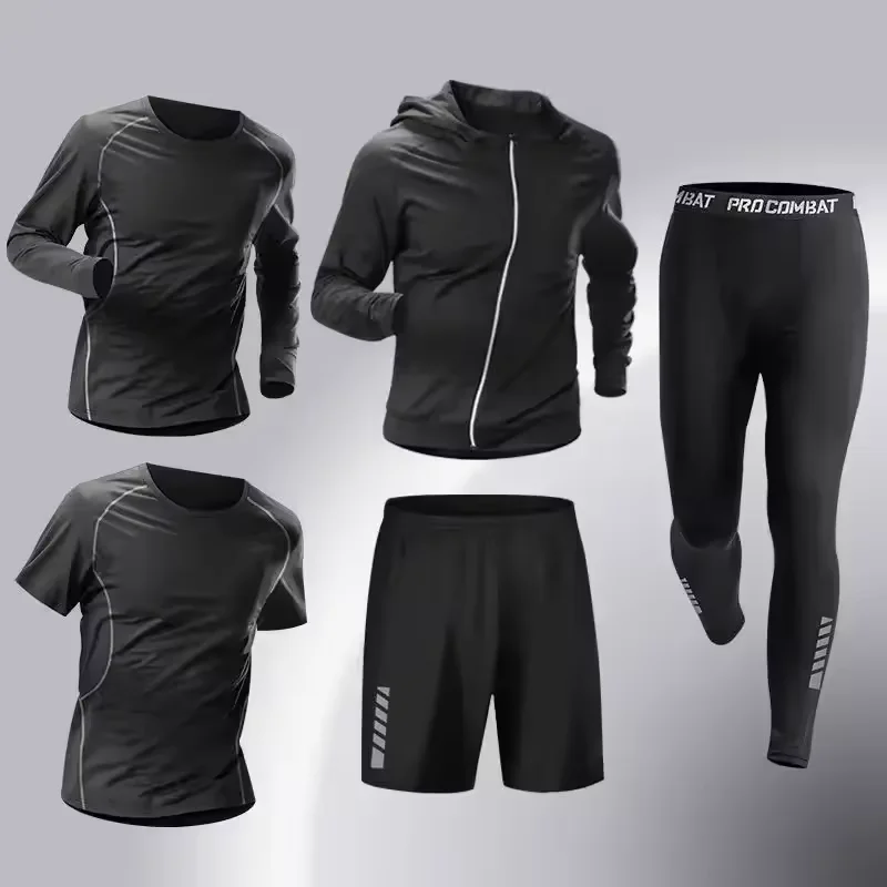 Sports Suit Fashion 5 Pieces Men's Running Sports Clothing Set Fitness Jogging Compression Suit Training Suit Sports Clothing Dry Fit Leggin