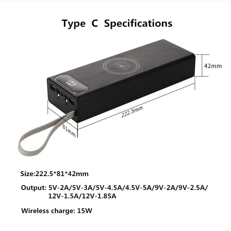 Banco de Potência sem Fio Shell Super Carga Vooc Carga sem Fio Faça Você Mesmo 18650 Li-ion Battery 5v 9v 12v 5a Usb Qc4.0 pd 22.55w - Image 5