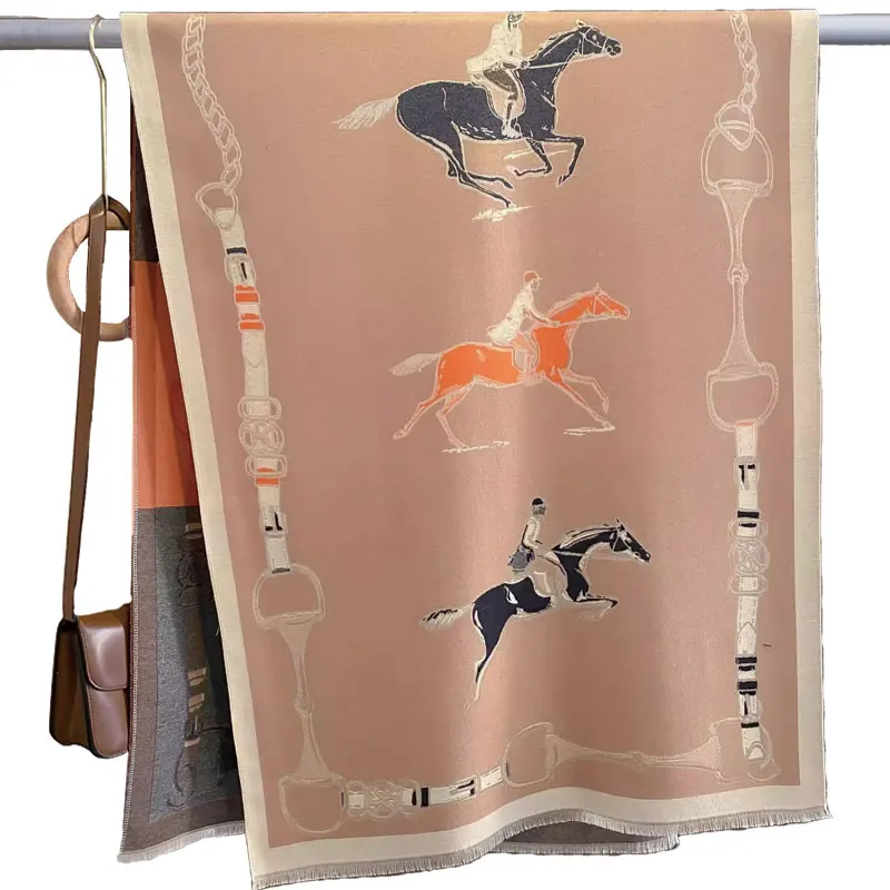 Retro Rider Horse Schal aus Kaschmirimitat, Unisex, doppelseitig, verdickt, winddicht, Halswärmer, stilvolles Accessoire für Männer und Frauen – Detail 10