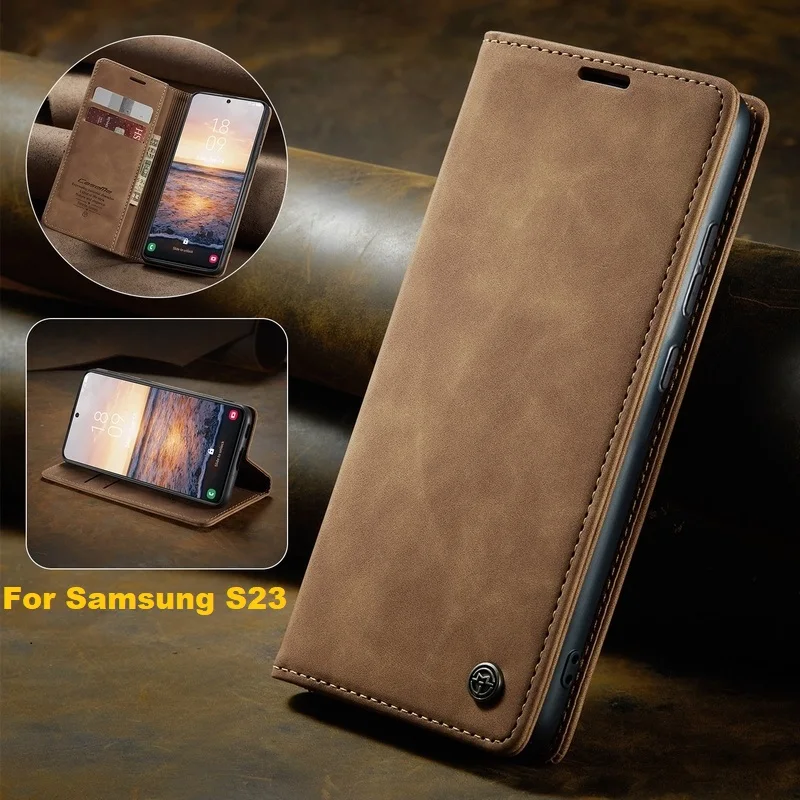 

Противоскользящий кожаный чехол-книжка для Samsung Galaxy S23, чехол-кошелек, роскошный противоударный защитный чехол для мобильного телефона Samsung S23