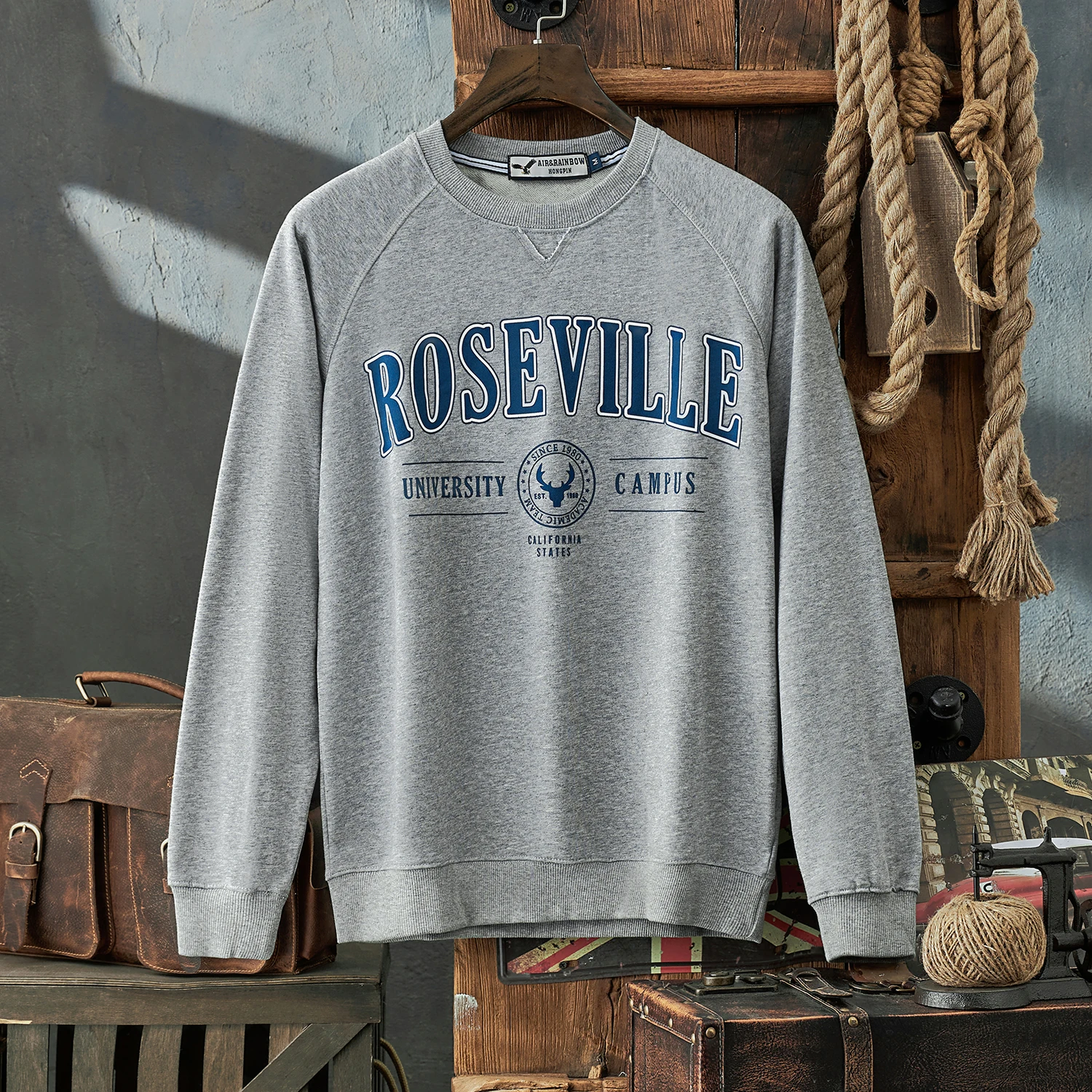 

Autumn New American Retro Long Sleeve Letter Printed Sweatshirts Men's Fashion 100% Cotton Washed Old Pullover Casual Sportwear