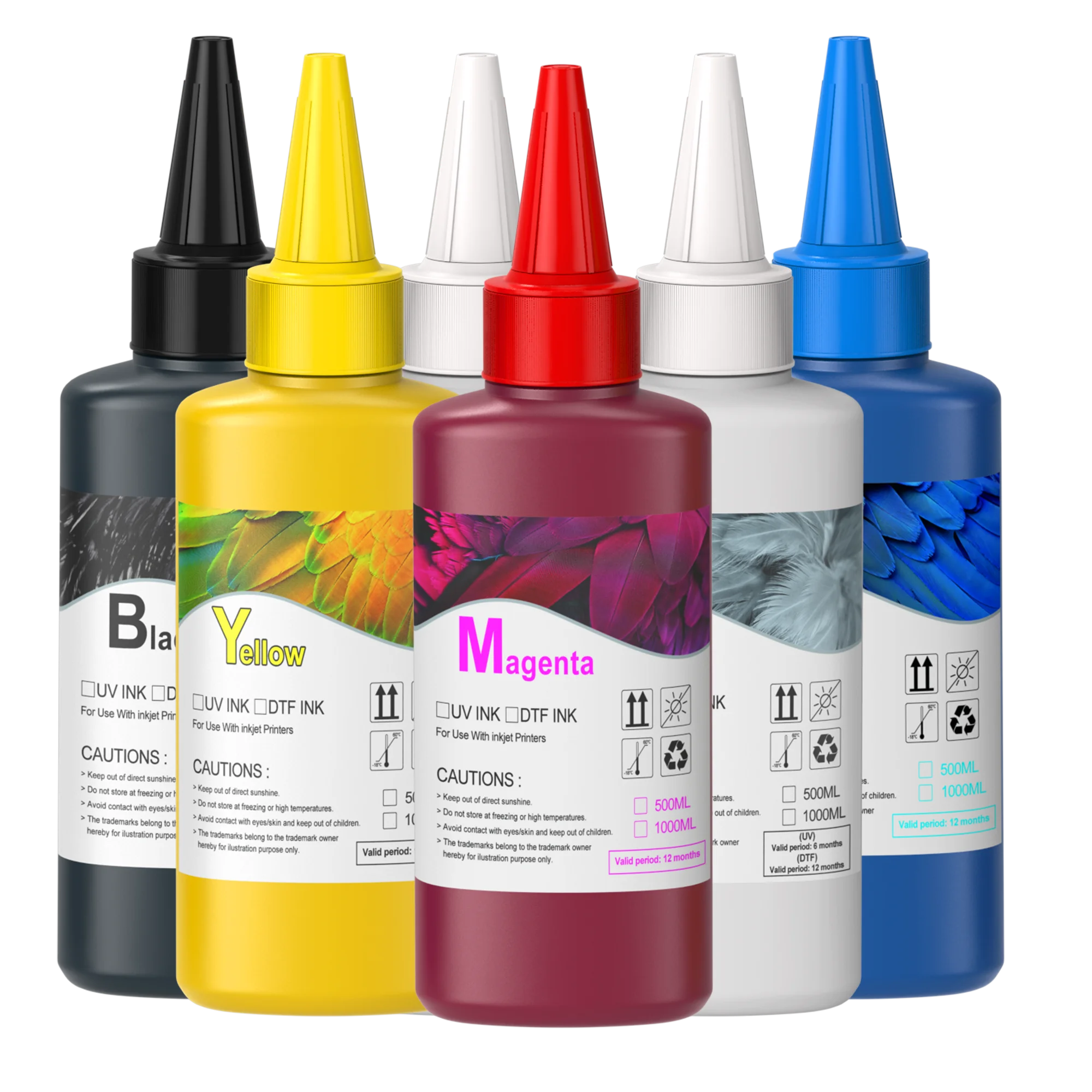 100ML*6 DTF Ink Kit 1KG DTF Powder Hot Melt Adhesive for T-shirt Transfer Printing for Epson L805 L1800 XP600 Printer Ink
