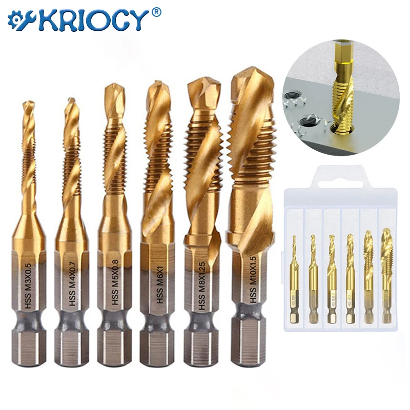 Description Picture 2 of itemTitanium Plated Hex Shank HSS Screw Thread Metric Tap Drill Bits Screw Machine Compound M3 M4 M5 M6 M8 M10 Hand Tools Hotselling