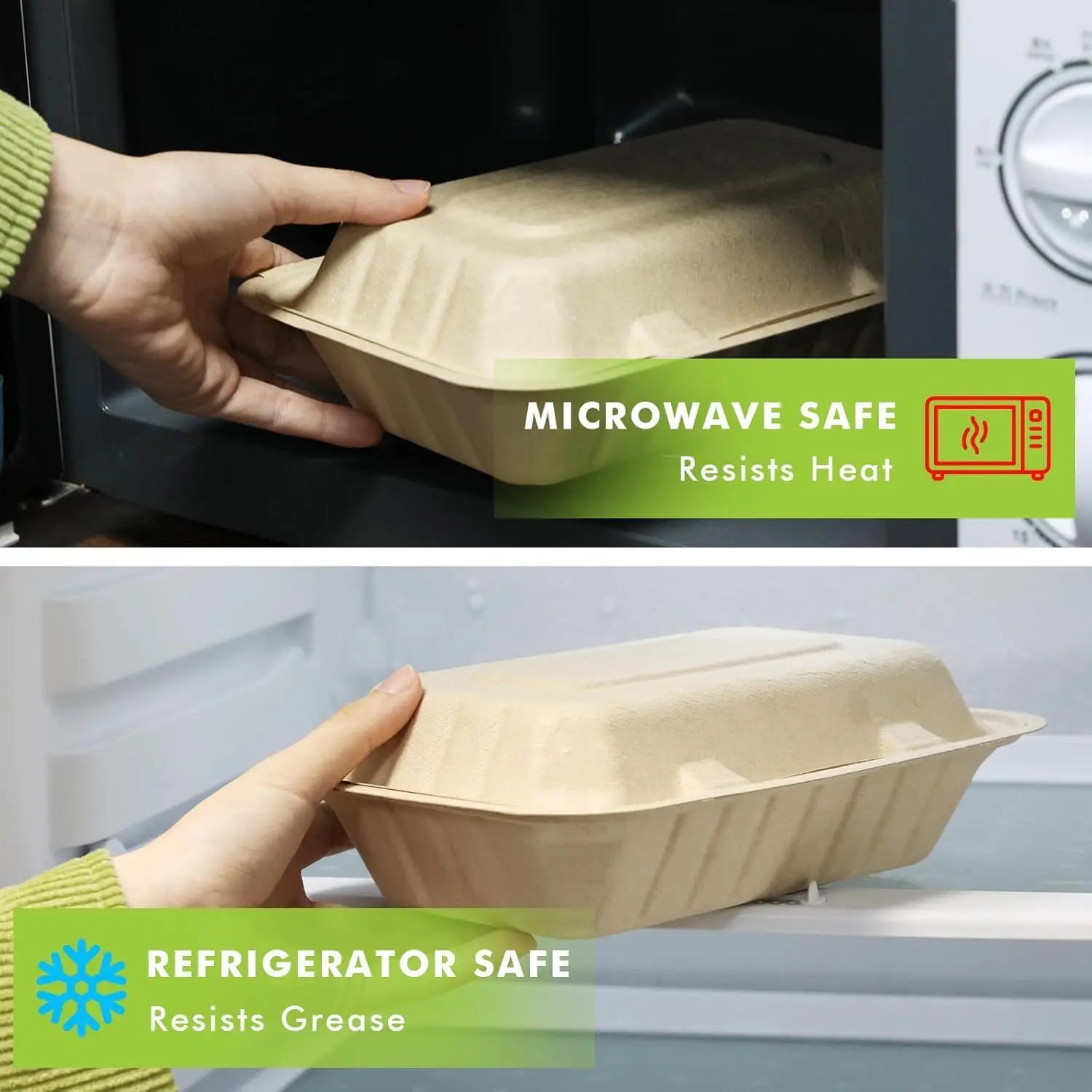 8x8 Compostable Clamshell Food Containers 50 Pack, Bagasse Sugarcane Takeout Boxes, Eco-Friendly Biodegradable