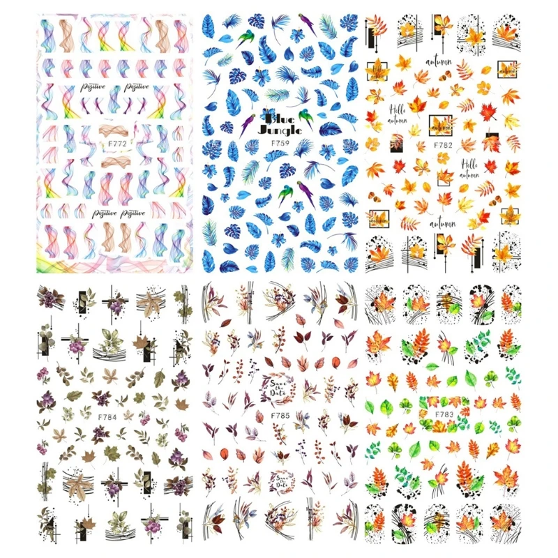 

Наклейки для дизайна ногтей с осенними листьями, цветами, листьями, деревьями, зелеными 3D бронзовыми наклейками для дизайна ногтей, черные и белые слайдеры, летние наклейки для творчества