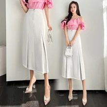 

Fashion 2022 Solid Spring Women's Skirts High Waist Button Up Girl's Skirt Straight Mid-calf Length Versatile Skirt for Women OL
