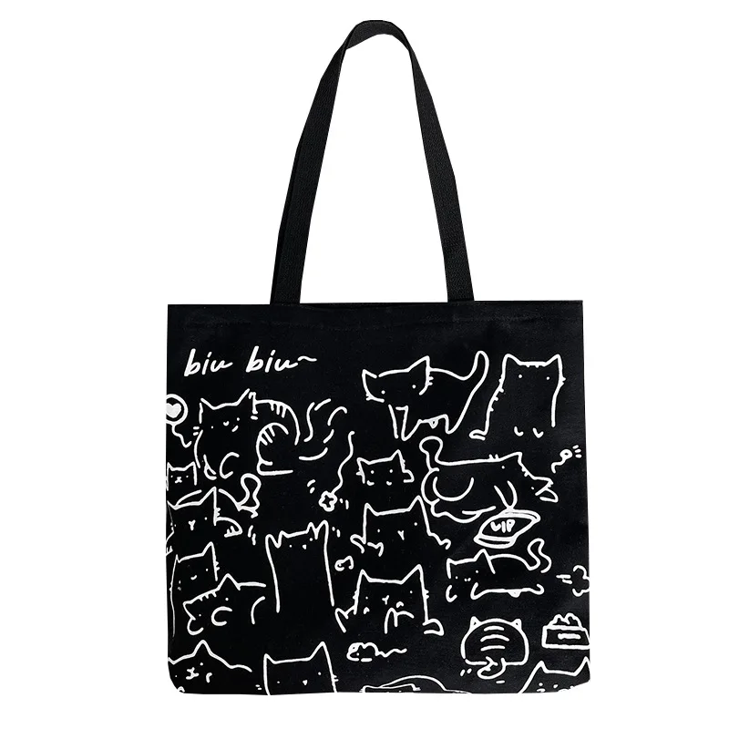 Art Design Cute Animal Hand Drawn Illustration Shoulder Bag Bookbag Vintage Large Capacity Canvas Tote for Women