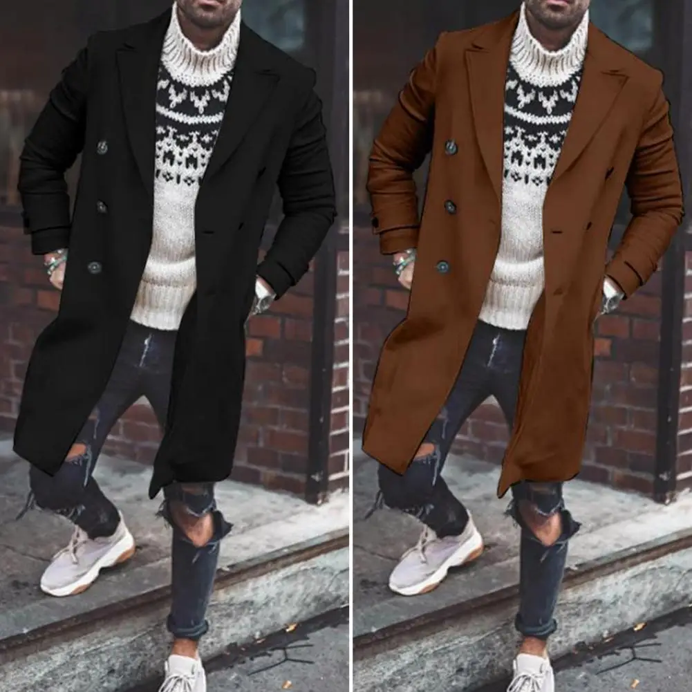 Popular Men Overcoat Winter Men Woolen Coat Mid Length Thick Turn-down Collar Woolen Jacket  Coldproof