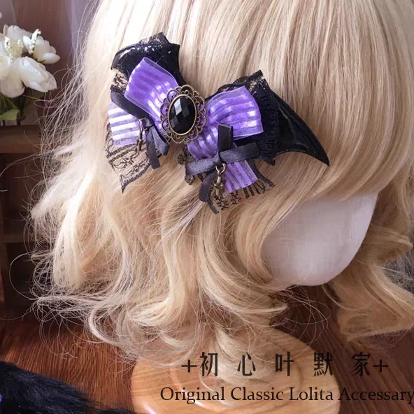 Lolita-Kopfschmuck Hexe Teufelsflügel dunkle Gothic-Bowknot KC schwarz lila Katzenohren Flügel Haarnadel Lolita-Zubehör – Detail 3