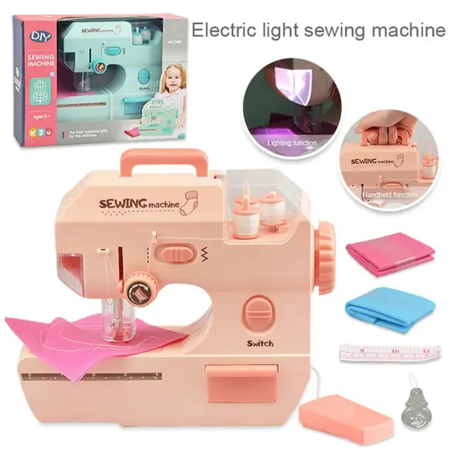 Kid Mini Sewing Machine Toy Electric Simulation DIY Mini Furniture Toy Design Cloth Knitting Machine Toddler Girl Play House Toy 1