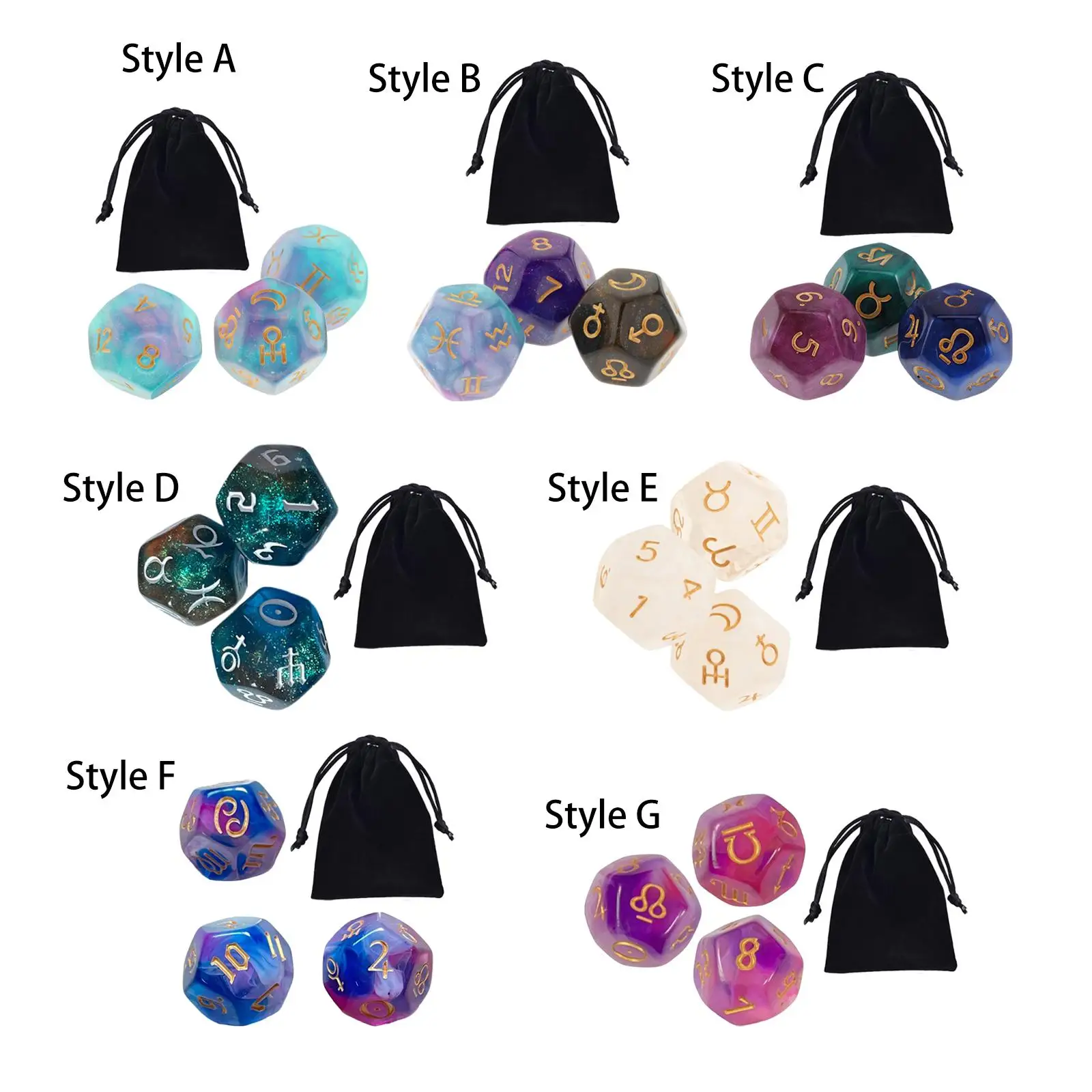 3Pcs Astrological Dice Constellation Dice Entertainment Toys for Tabletop Games