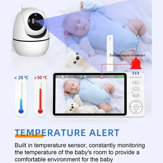 VBABM ABM501 Baby Monitor 5.0 Inch 3500mAh Battery Temperature detection Nanny PTZ Camera 2-way Audio VOX Lullaby Up USB Charge 4