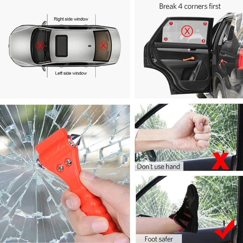 Martello di Sicurezza per Auto con Tagliacinture, Punta in Acciaio al Carbonio, Rompe Vetri, Striscia Riflettente, Strumento di Fuga d'Emergenza Portatile - immagine 5