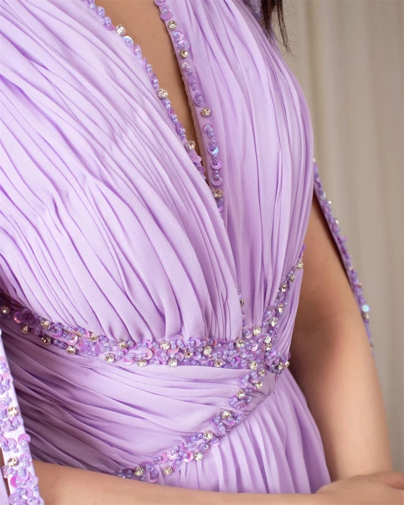 Customized Prom Dresses Eleagnt V Neck A-line Empire Sequin