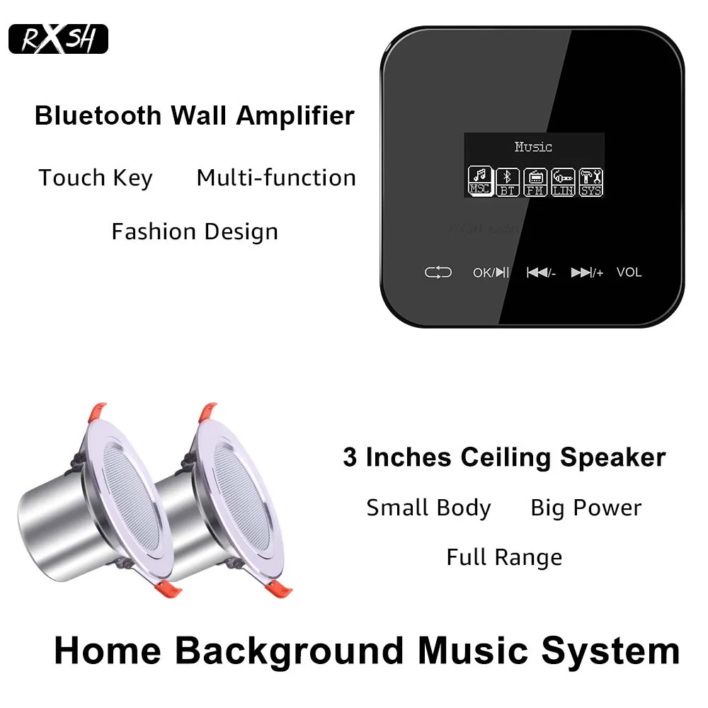 Mini Amplifier In-wall High Power Home Background Music System Bluetooth HiFi Stereo 2 Channels For Business Premises Indoor AUX