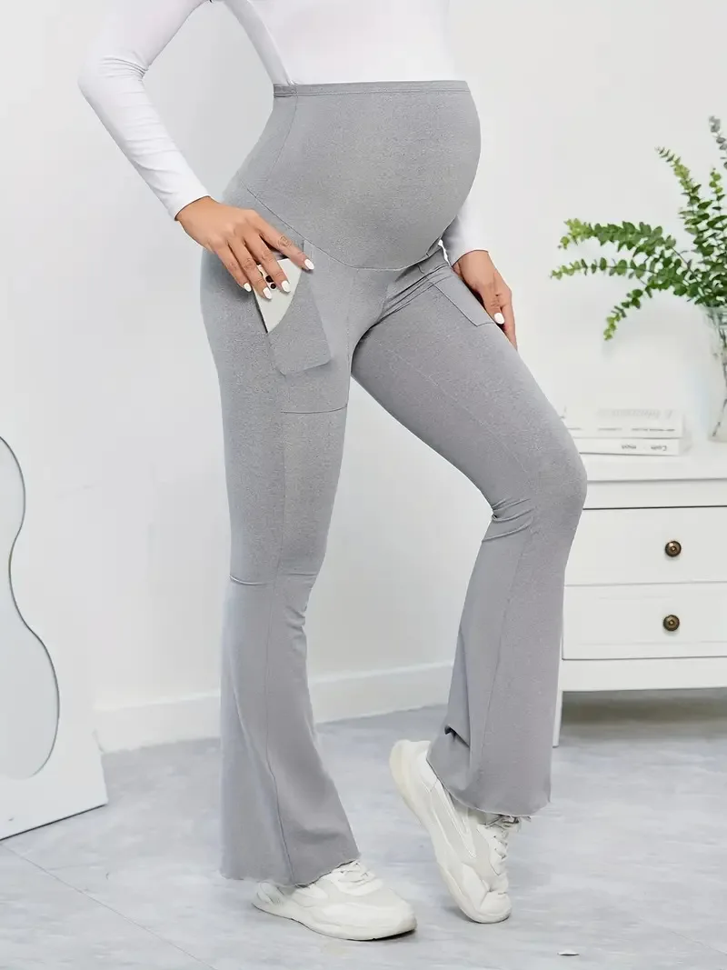 European American Size Boot Cut Solid Wide Waist Support Sports Maternity Tights Flare Legging for Pregnant Women Spring Summer