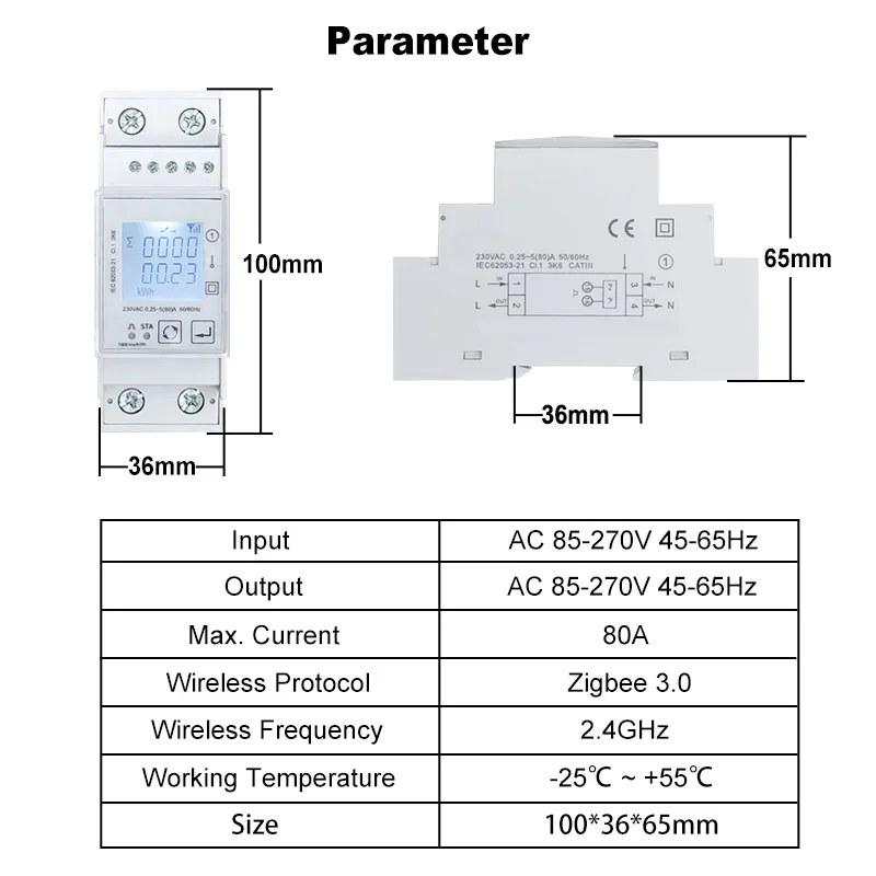 Tuya Smart ZigBee Energy Meter Bidirectional Single Phase 80A Din Rail Power Monitor Wattmeter Voltmeter Ampermeter 110V 240VAC images - 6