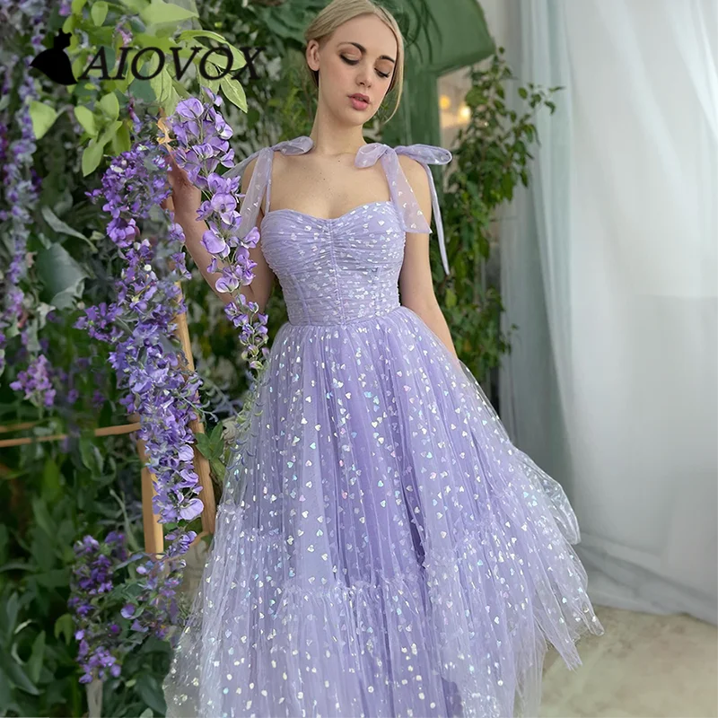 

AIOVOX Sweetheart Neckline Prom Dress Ruched Tulle Bridesmaid Dresses A-line Sequin Evening Gown Vestido De Noche for Women