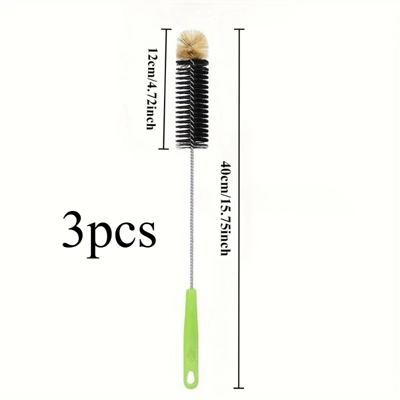 3-Piece Eco-Friendly Bottle Cleaning Brush Set for Milk Bottles and Glassware