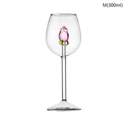 Elegant 3D Pink Glass Rose Wine Goblet - Perfect Valentine’s Gift (300ml)