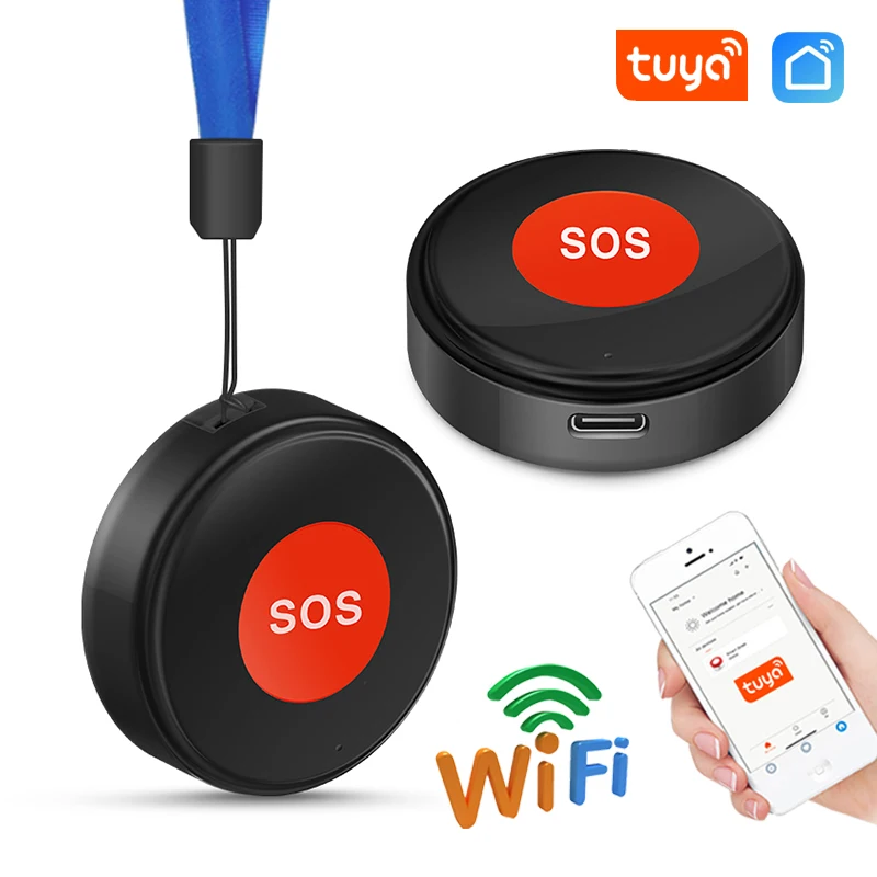 Tuya WiFi SOS Panic Button Designed For Elderly Children Patient Built-In Rechargeable Battery Smart Life