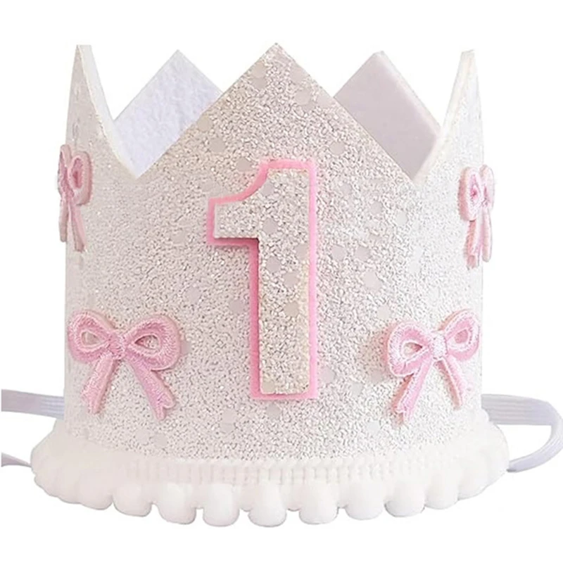 1pc Schöne Erste Geburt Krone Hut Rosa Schleife Knoten Mädchen Dekor Ornament Kinder Ein Jahr Geburtstag Dekoration Party Versorgung – Detail 3