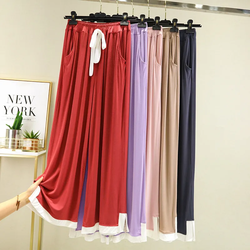 

Fdfklak New Spring Fall Home Pant For Women Large Size Wide Leg Pants Modal Cotton Sleepwear Pajamas Trousers Домашние брюки