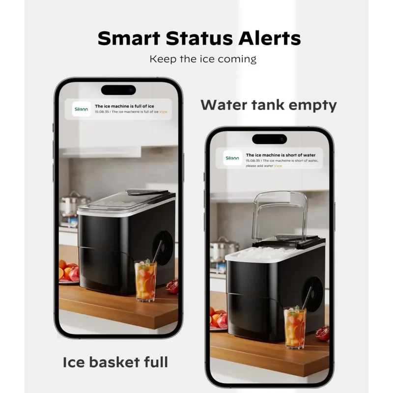 Qwsilonn smart countertop ice maker compact Wi-Fi Ice Maker app control 2 ice cube sizes portable maker with self cleaning