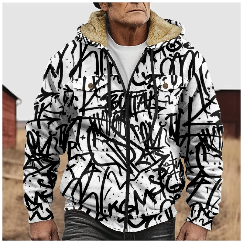 

New Tie Dyed Cotton Coat Hooded Sweater Casual Printed Men's Fur Loop Arctic Velvet Zipper Patch Pocket Hooded Sweater