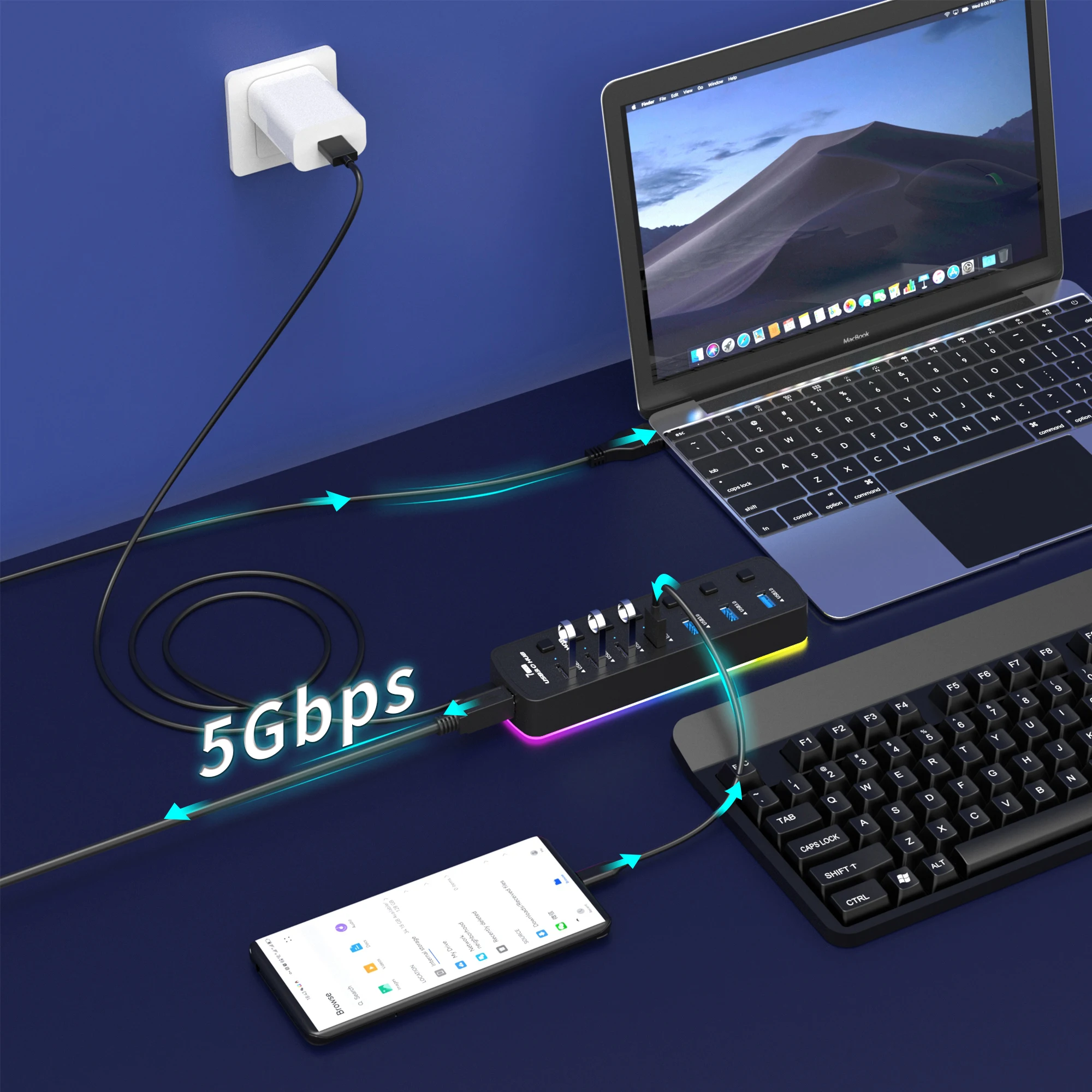Portas, USB 3.0 Hub, 5Gbps, Interruptor On