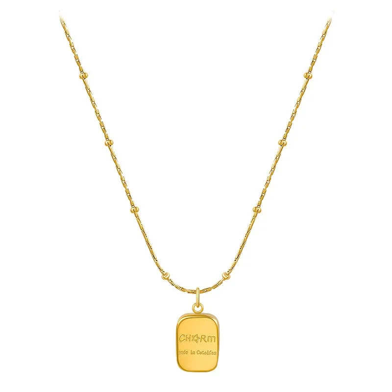 

Titanium Steel Letter Square Necklace For Women Irregular Ball Beads Sweater Chain Pendant Jewelry Gift