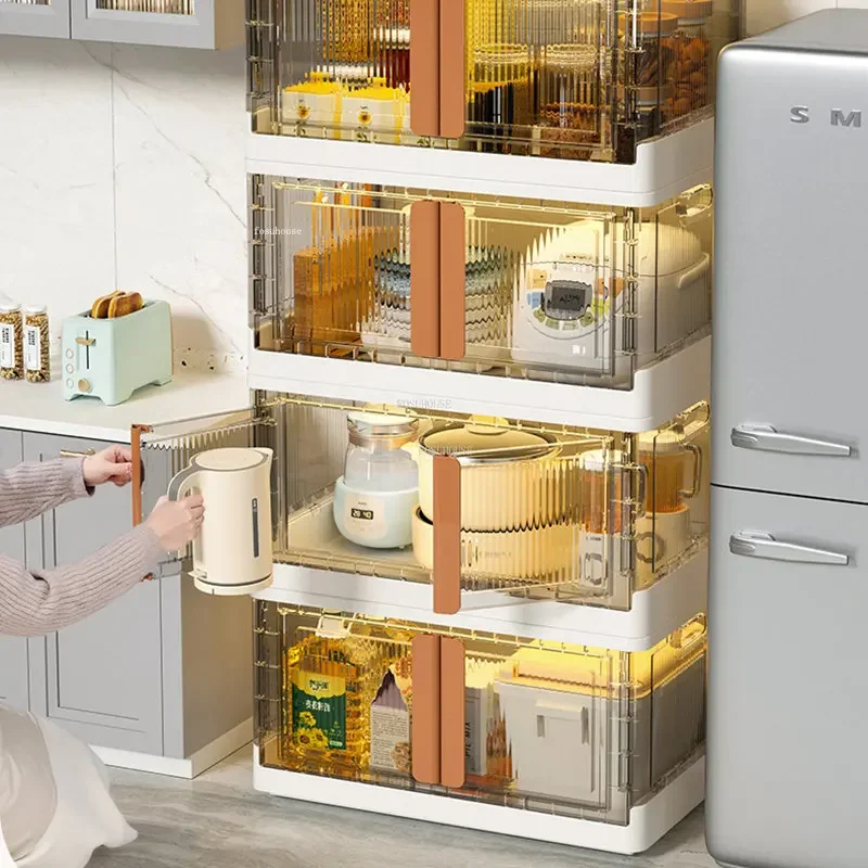 Light Luxury Plastic Kitchen Cabinets Home Living Room Multi-layer RacksModern Kitchen Furniture Floor Flip Locker with Door K 2