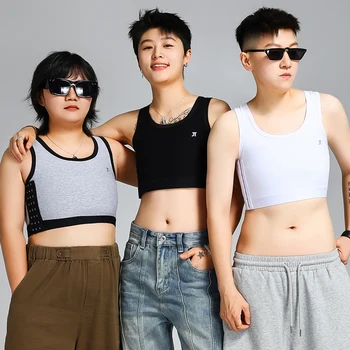 여성용 가슴 바인더 플랫 가슴 바인더, 조절 가능한 사이드 후크, 스포츠 브라, 버클, 트랜스 바인더, 톰보이 크롭탑, 코스프레 S-6XL