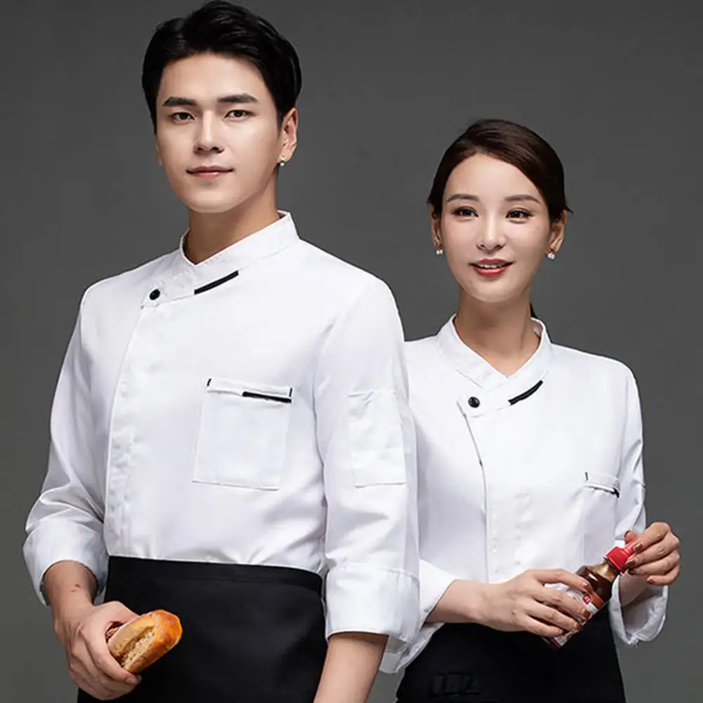 Chef Uniform Dessert Shirt Stylish Washable Patch Pocket Unisex Chef Bakery Top Uniform Daily Wear Chef Top Clothes