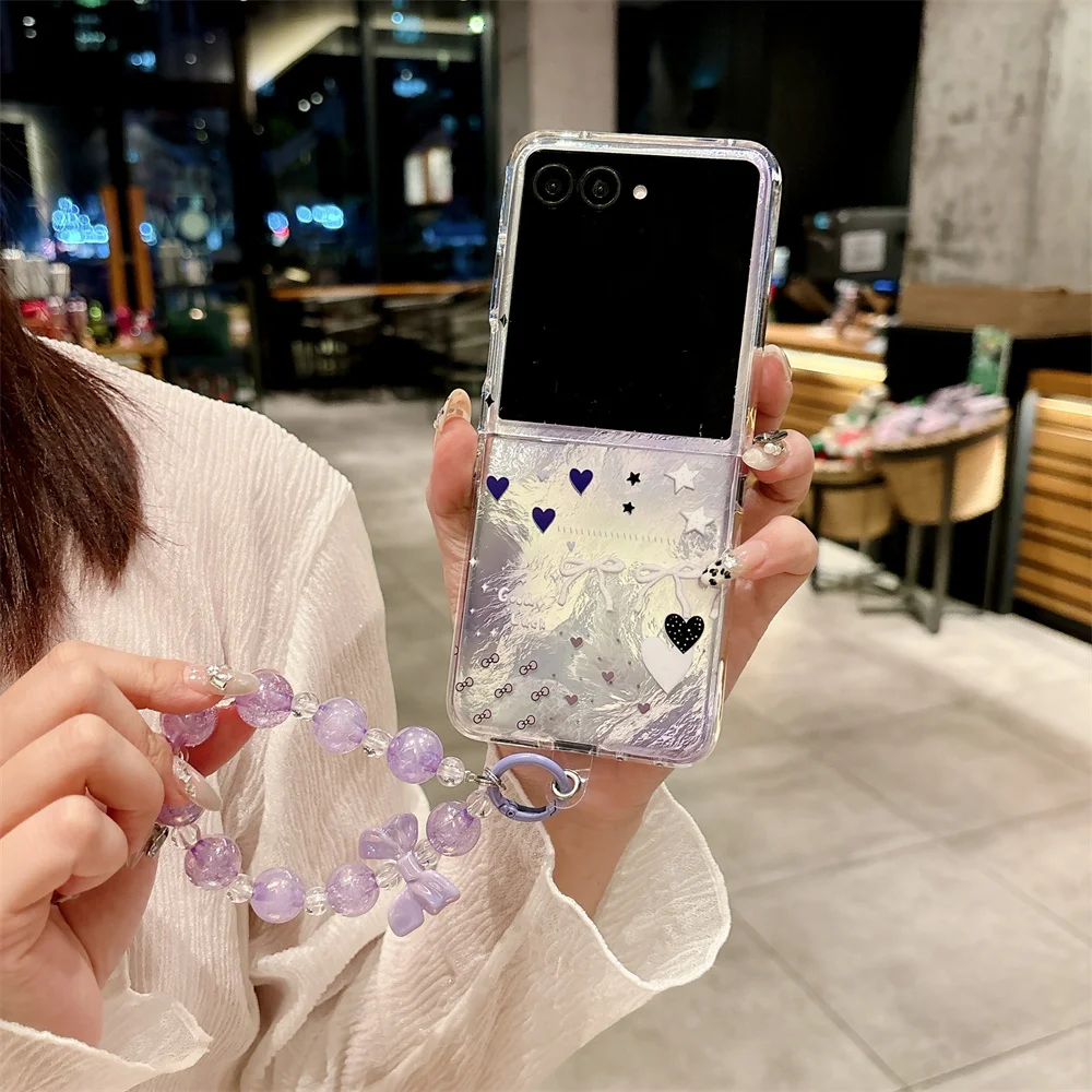 Gradient Flower Pattern Phone Case with Bracelet and Protective Hard Shell Back Cover